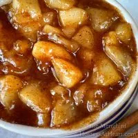 Close top view of pear pie filling
