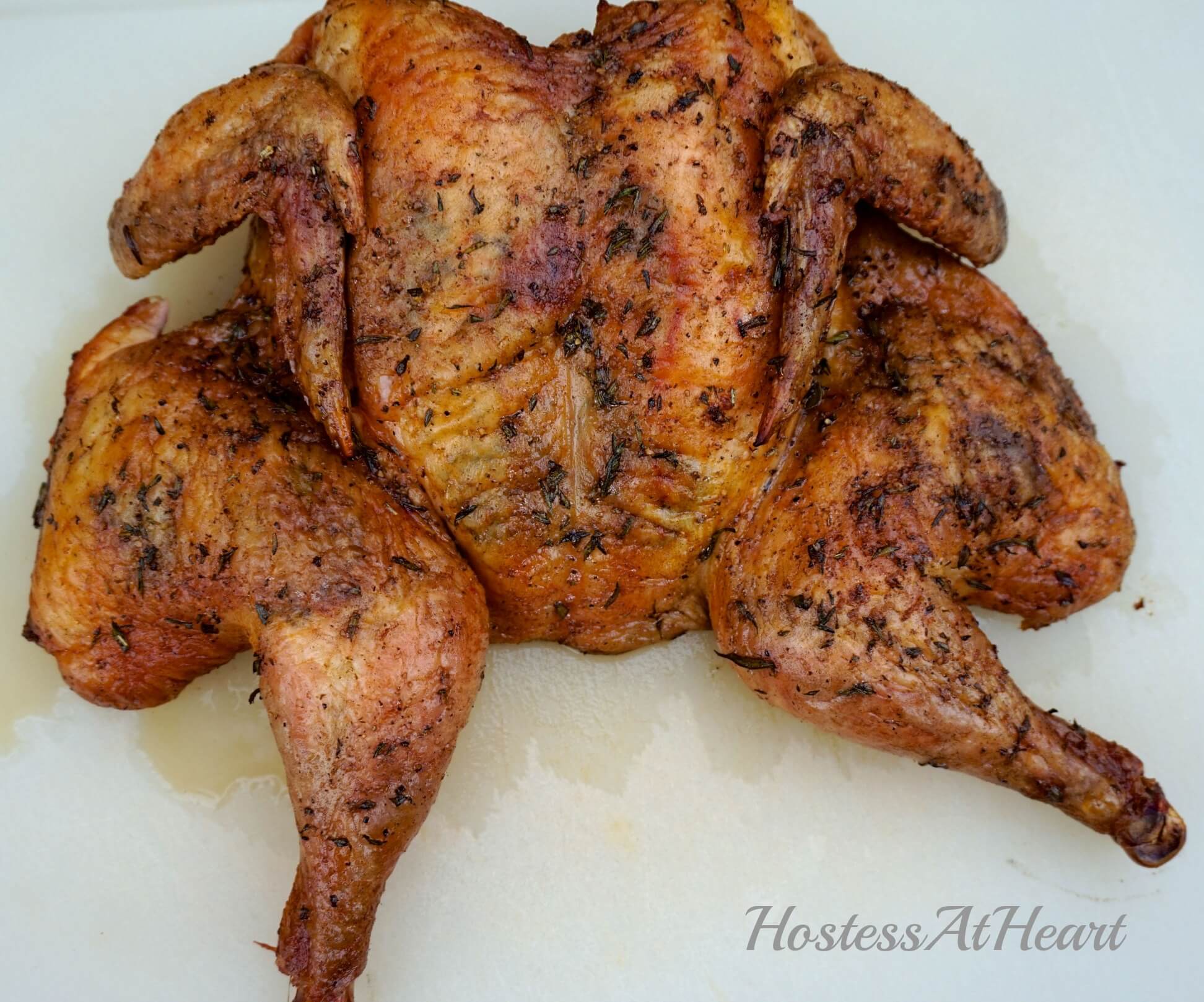 A roasted spatchcocked chicken.