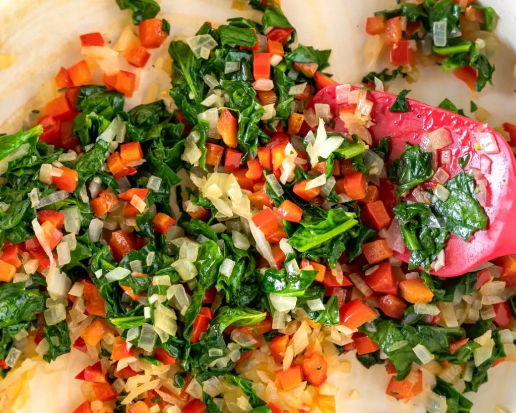 Sauteed red pepper and spinach.