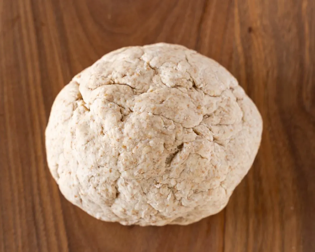 Stiff bread dough formed into a ball