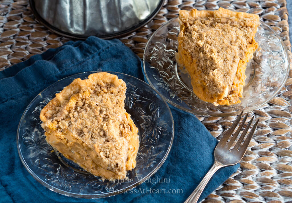 Two slices of pumpkin cheesecake pie