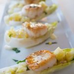 Row of Scallops on endive leaves