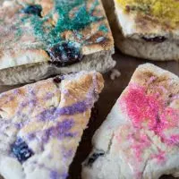 Slices of scones decorated with colored sugar.