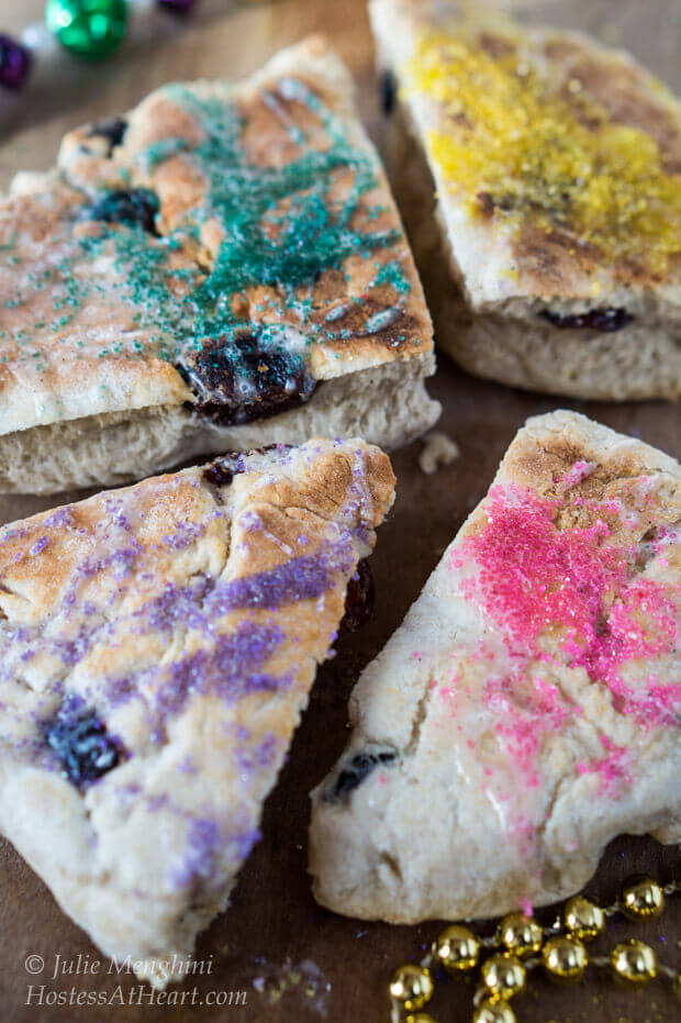 Slices of scones decorated with colored sugar.