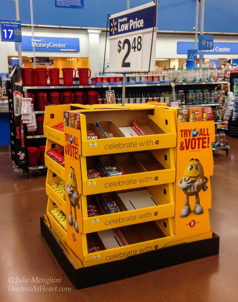 Display for M&M\'s Honey Nut flavored candy in Walmart.