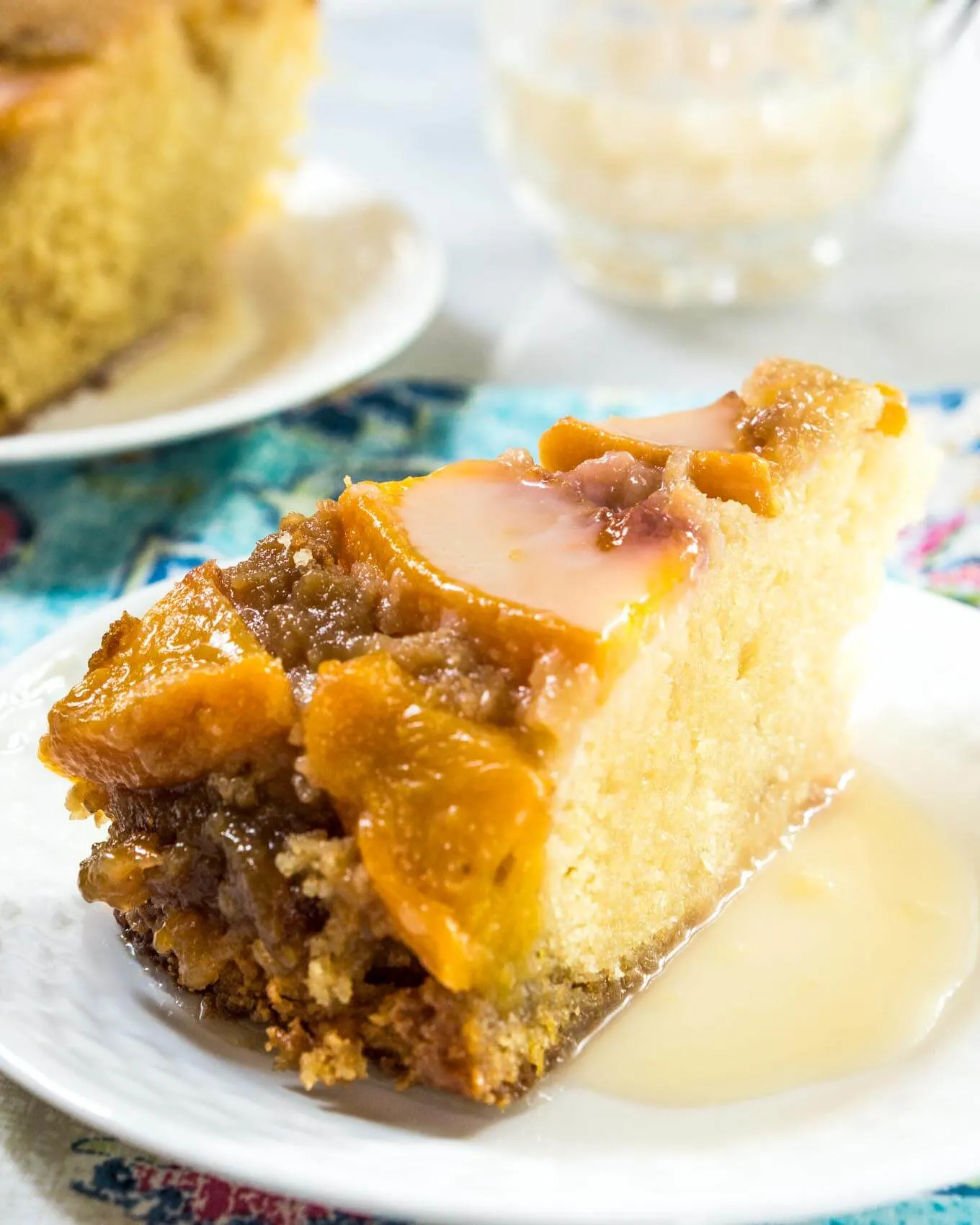 Upside-Down Peach Cake with Hot Rum Sauce