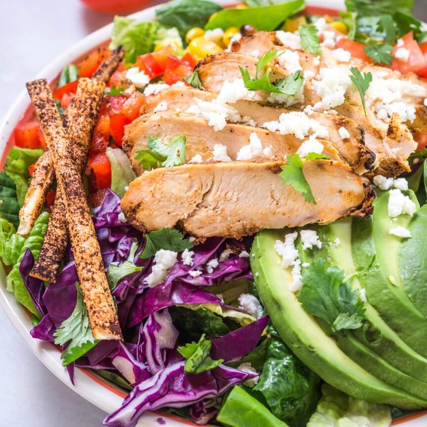 Chipotle Grilled Chicken salad with Honey Jalapeno Vinaigrette 
