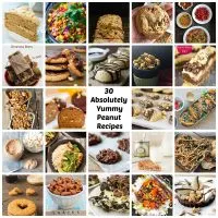 A collage of photos for recipes all containing peanuts.