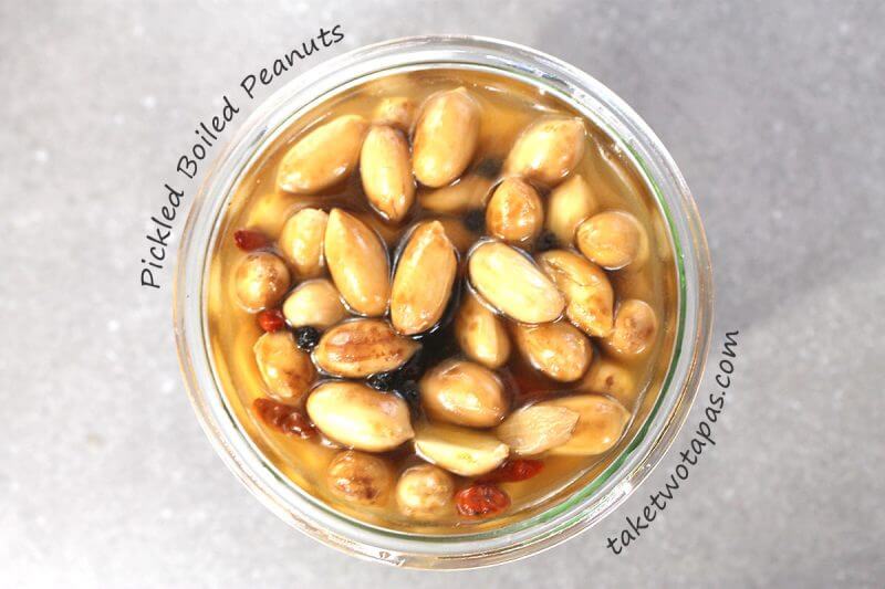 A jar of pickled boiled peanuts.