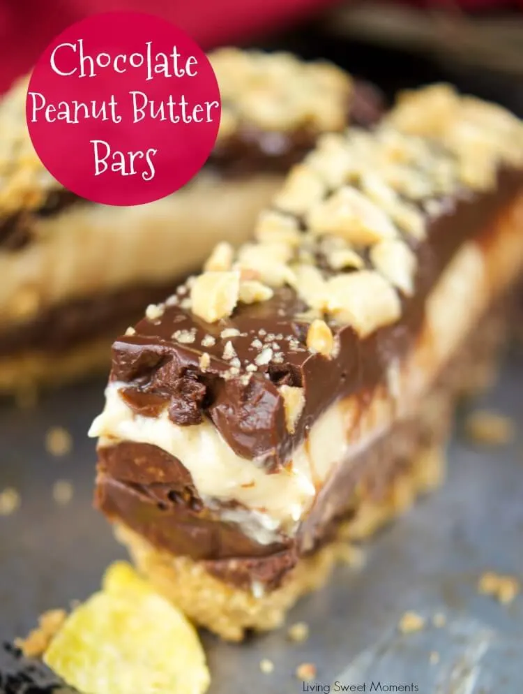A close up of chocolate peanut butter bar.