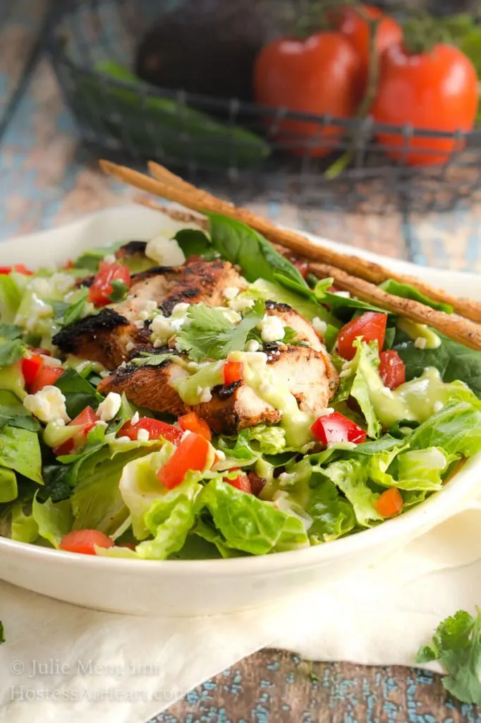 Mexican Grilled Chicken Chopped Salad with Honey-Jalapeno Dressing is a party of flavors and textures!