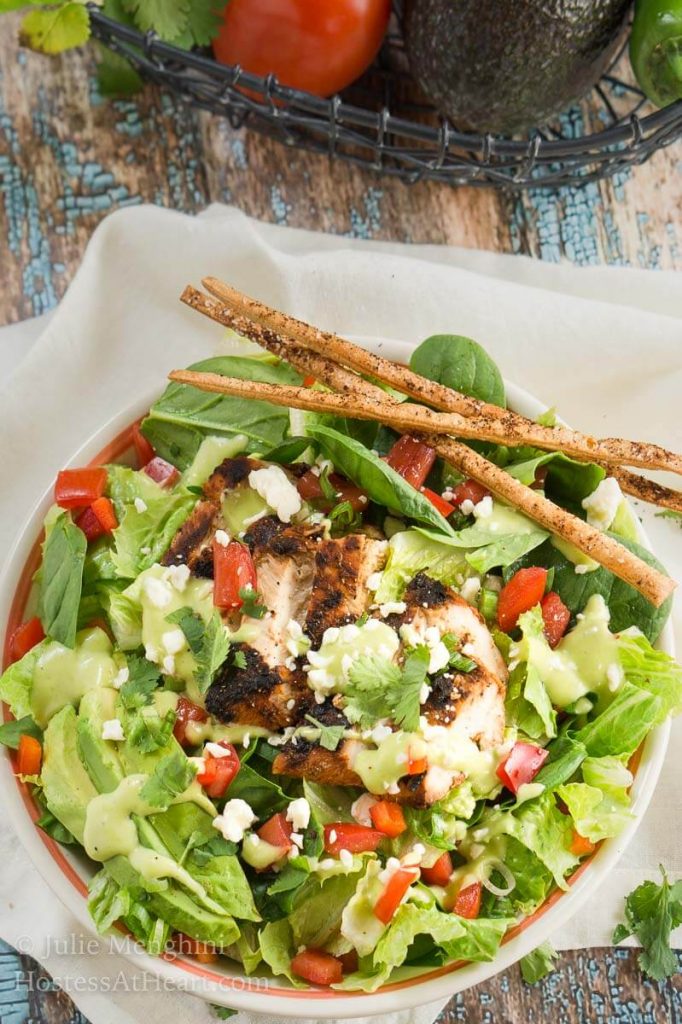 Mexican Grilled Chicken Chopped Salad with Honey-Jalapeno Dressing is a party of flavors and textures!