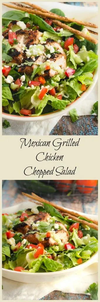 Mexican Grilled Chicken Chopped Salad with Honey-Jalapeno Dressing is a party of flavors and textures!