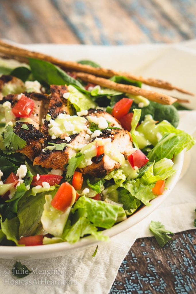 Mexican Grilled Chicken Chopped Salad with Honey-Jalapeno Dressing is a party of flavors and textures!