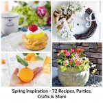 4 photo collage for spring-inspired parties including food, crafts, and gardening.