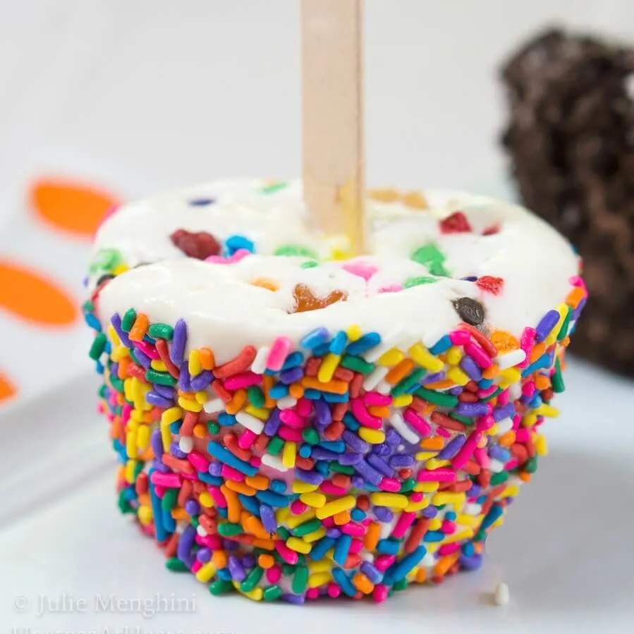A homemade Ice Cream Pop that\'s been rolled in rainbow sprinkles.