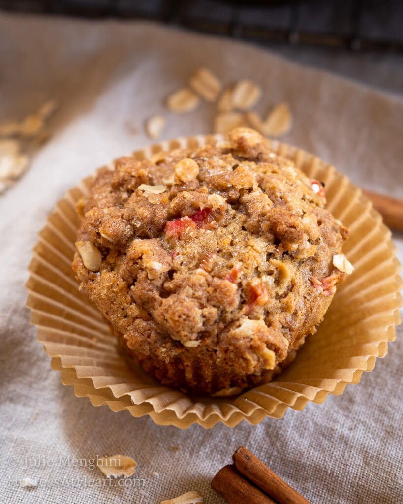 Top view of a whole Rhubarb Oat Muffin