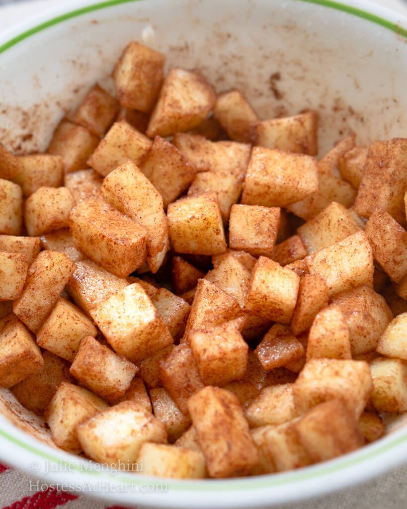 Chopped apples tossed with a cinnmon sugar mixture. Hostess At Heart