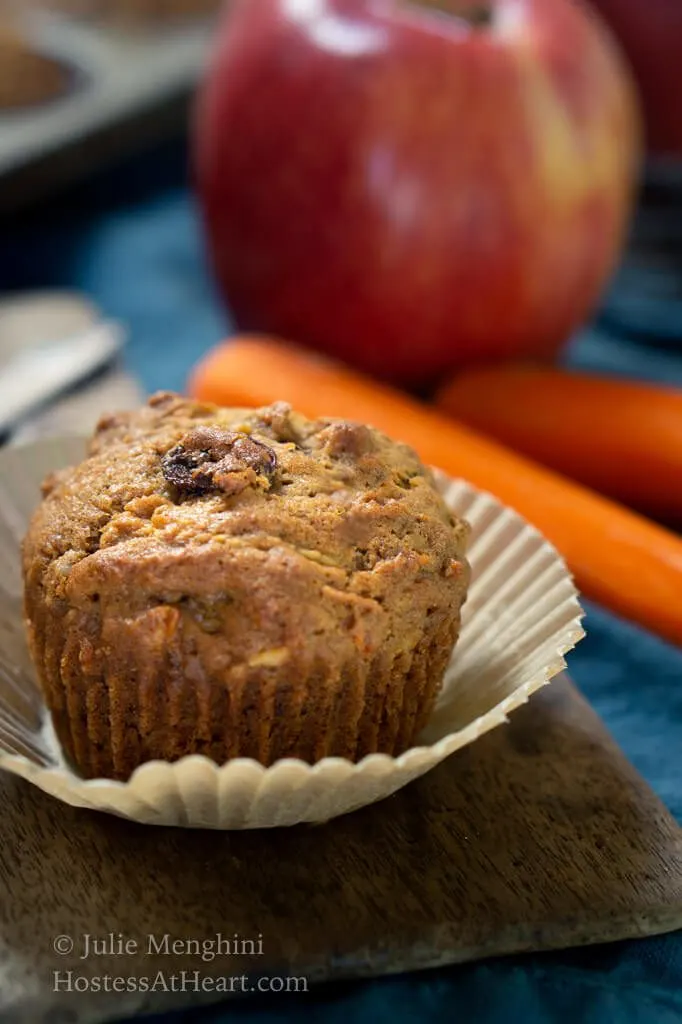 Side view of Harvest muffin in paper liner