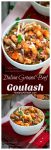 Pinterest collage of bowls of Italian Ground Beef Goulash