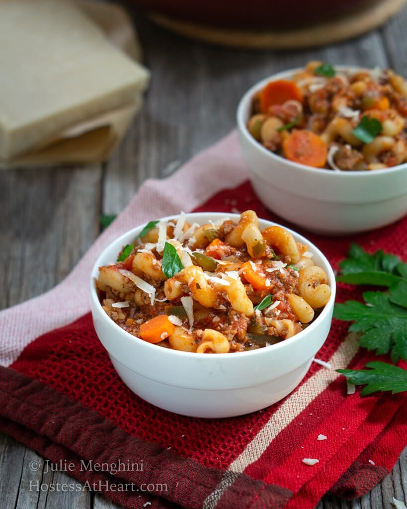 distance view of two bowls of goulash