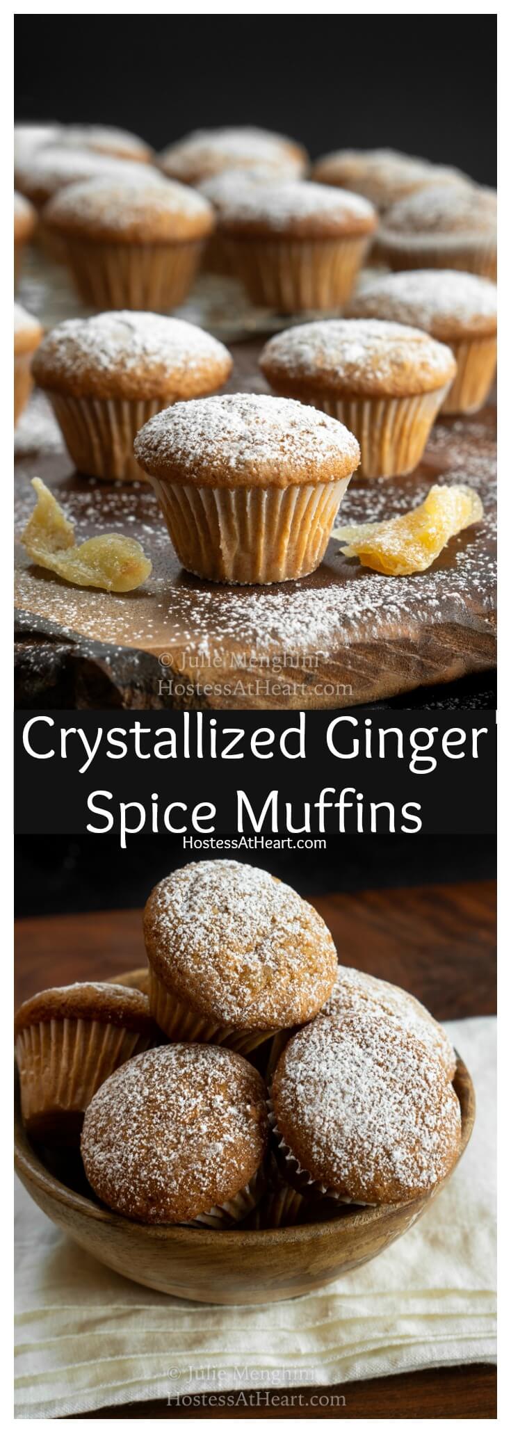 Crystallized Ginger Spice Mini Muffins are warm, tender and delicious with a nice amount of sweetness and spice. #muffins, #MuffinRecipes