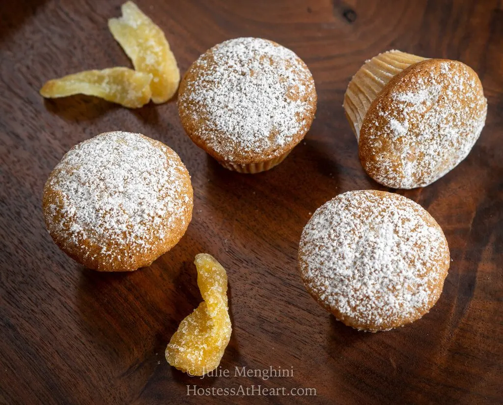Top horizontal view of 4 mini muffins