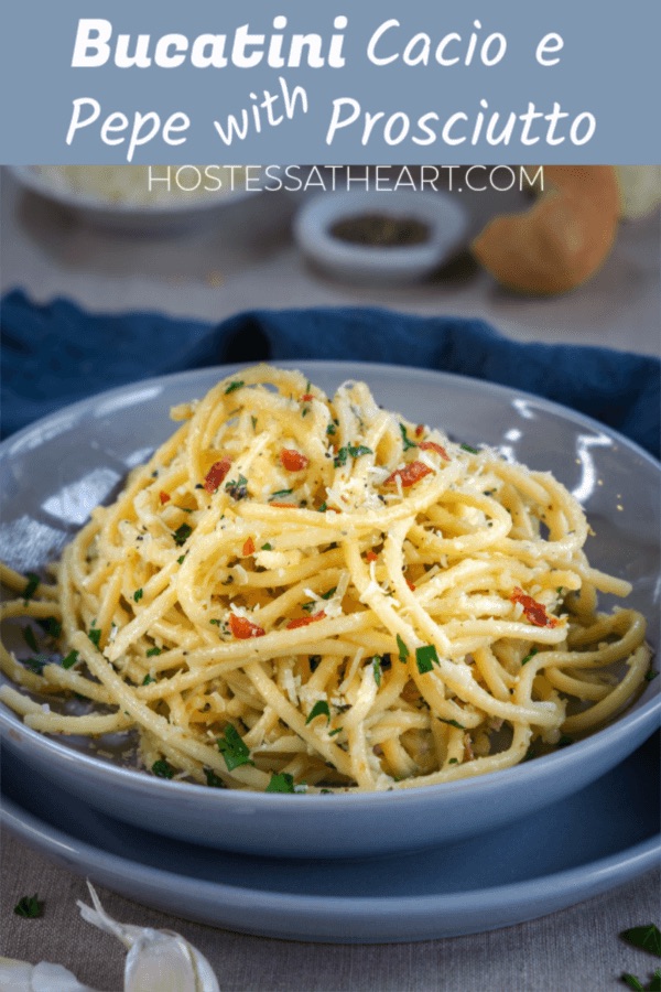  Swirled bucatini pasta loaded with grated Pecorino and Parmesan Reggiano cheeses make this Cacio de Pepe a meal make in culinary heaven.