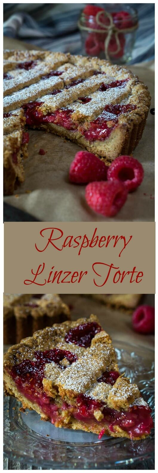 Raspberry Linzer Torte has an almond shell that tastes like a warm cookie filled with a thick luscious fresh raspberry filling. #Linzertorte #raspberry #dessert #hostessatheart|