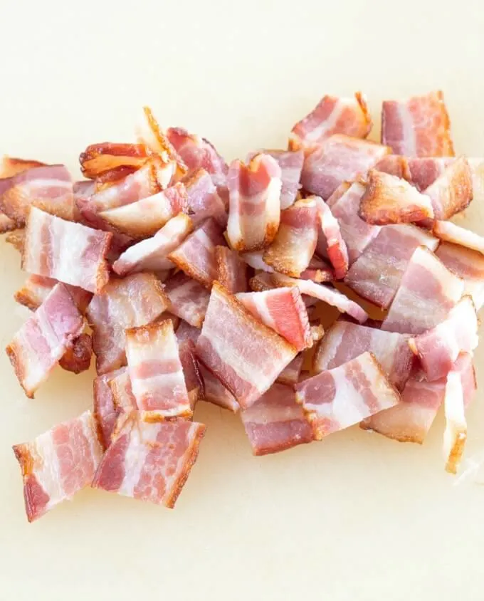 Large pieces of cubed bacon
