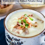 Thick potato soup loaded with green onions, bacon and cheddar cheese