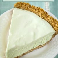 Top view of a slice of Magic Margarita Pie which has a creamy green-tinted frozen filling over a graham cracker crust.
