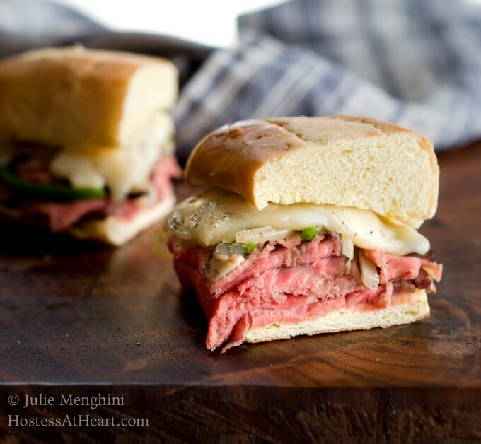 Italian bread loaded with rare prime rib, Italian seasonings, melted cheese and al dente vegetables.