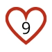 Number 9 with a red heart around it.