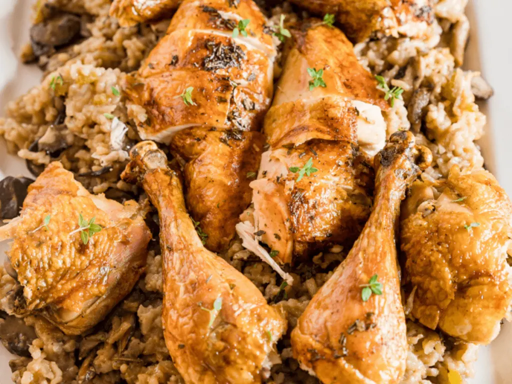 Roasted Herb Chicken with Instant Pot Mushroom Risotto Hostess At Heart