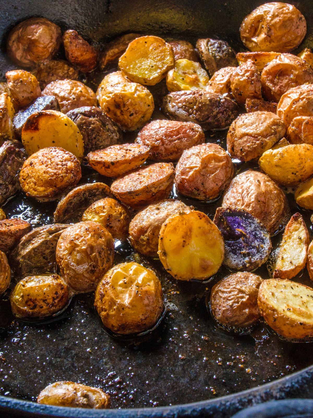 Brown fried potatoes in a skillet Hostess At Heart