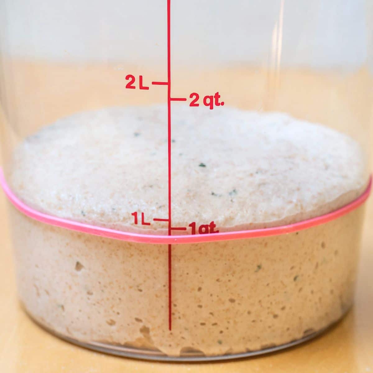 Bread dough in a bucket before it's proofed. Hostess At Heart