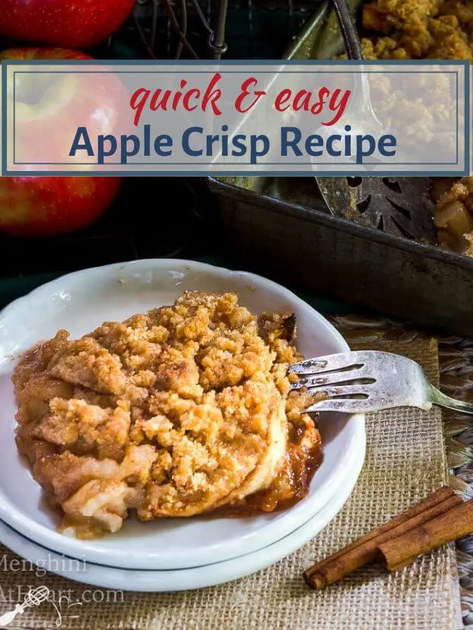 A plate of food on a table, with Apple crisp