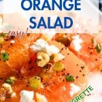 Angled view of fresh orange slices drizzled with a popyseed vinaigrette, crumbled Feta, and chopped walnuts - Hostess At Heart