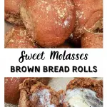 Two photo collage for Pinterest. The top photo is of several rolls and the bottom photo is of a roll split in half and spread with butter.