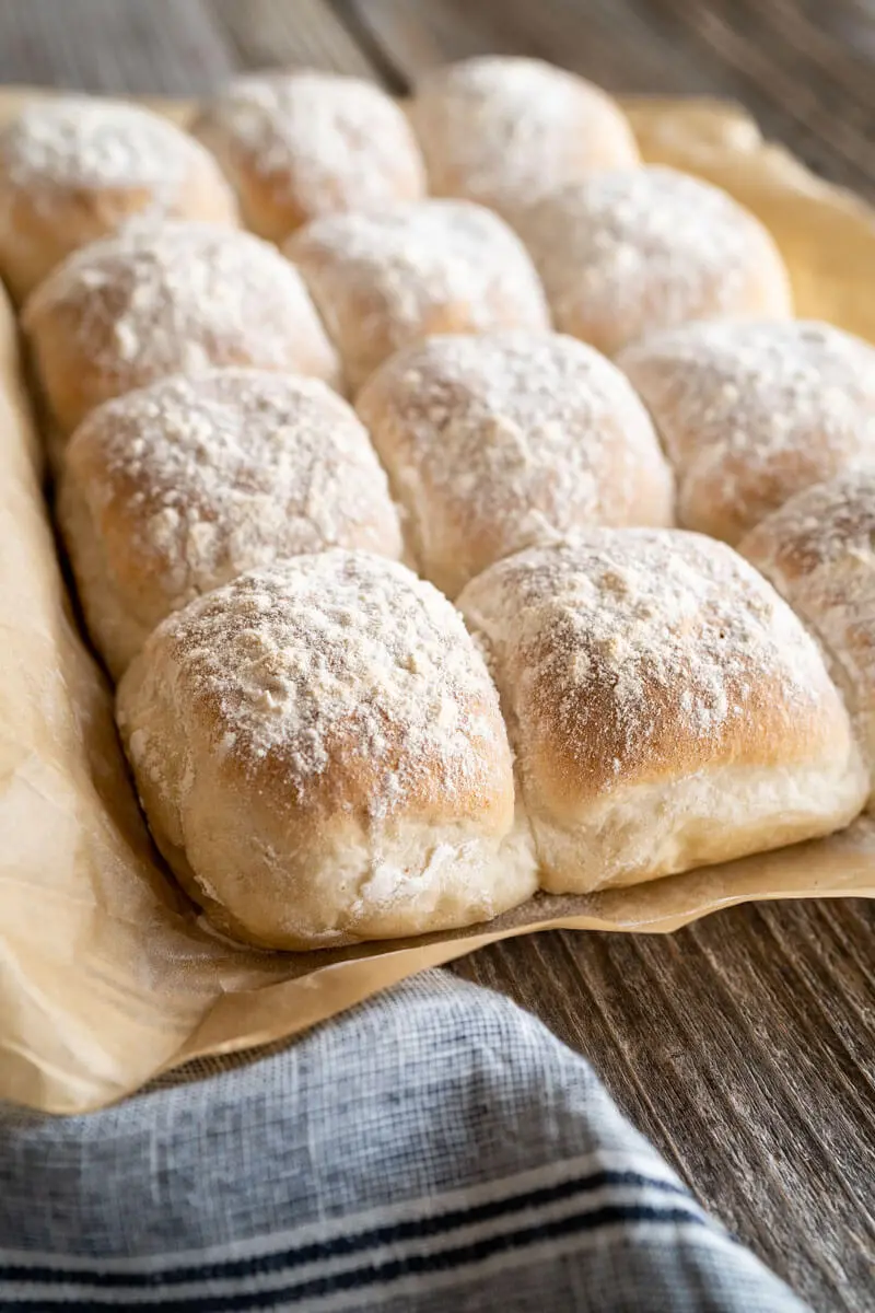 3/4 angle view of baked Waterford Blaa Rolls.