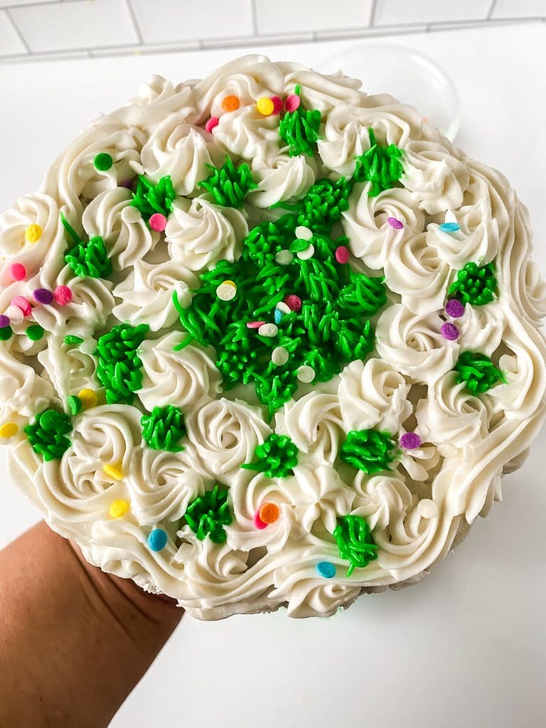 close-up of a Spring cupcake with flowers.