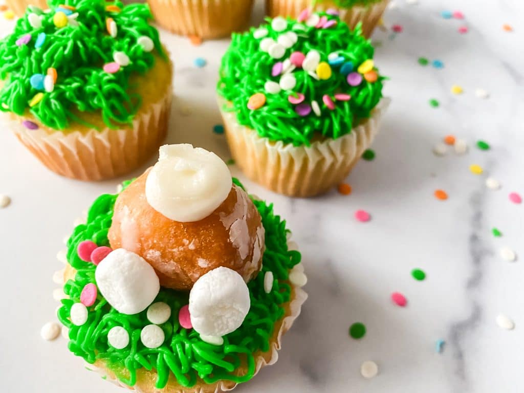 close-up of a bunny butt cupcake.