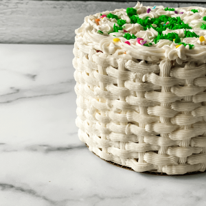 The Easiest Easter Cake Basket Weave Icing Tutorial - Scrambled Chefs