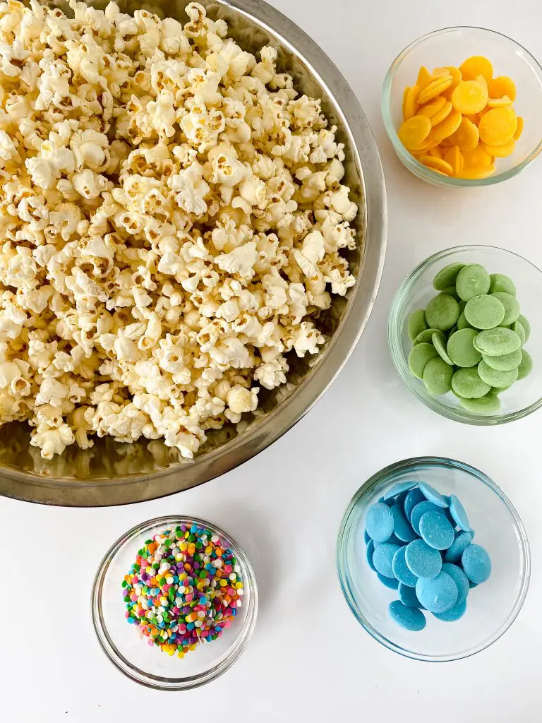 Ingredients for the unicorn popcorn recipe.