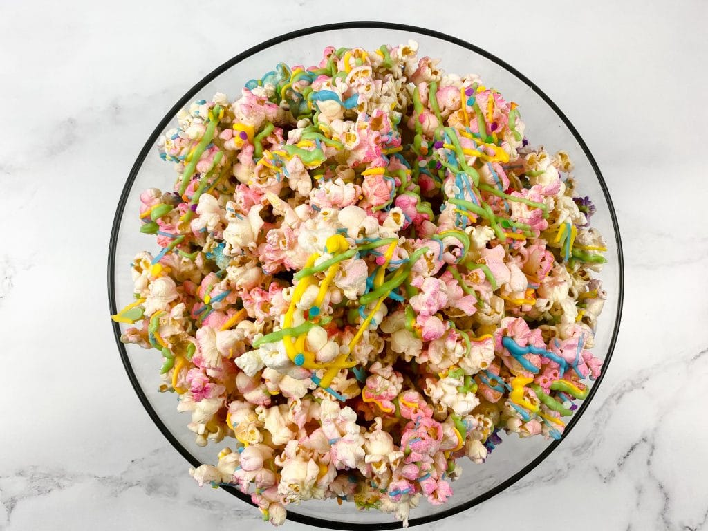 bowl of candied popcorn.