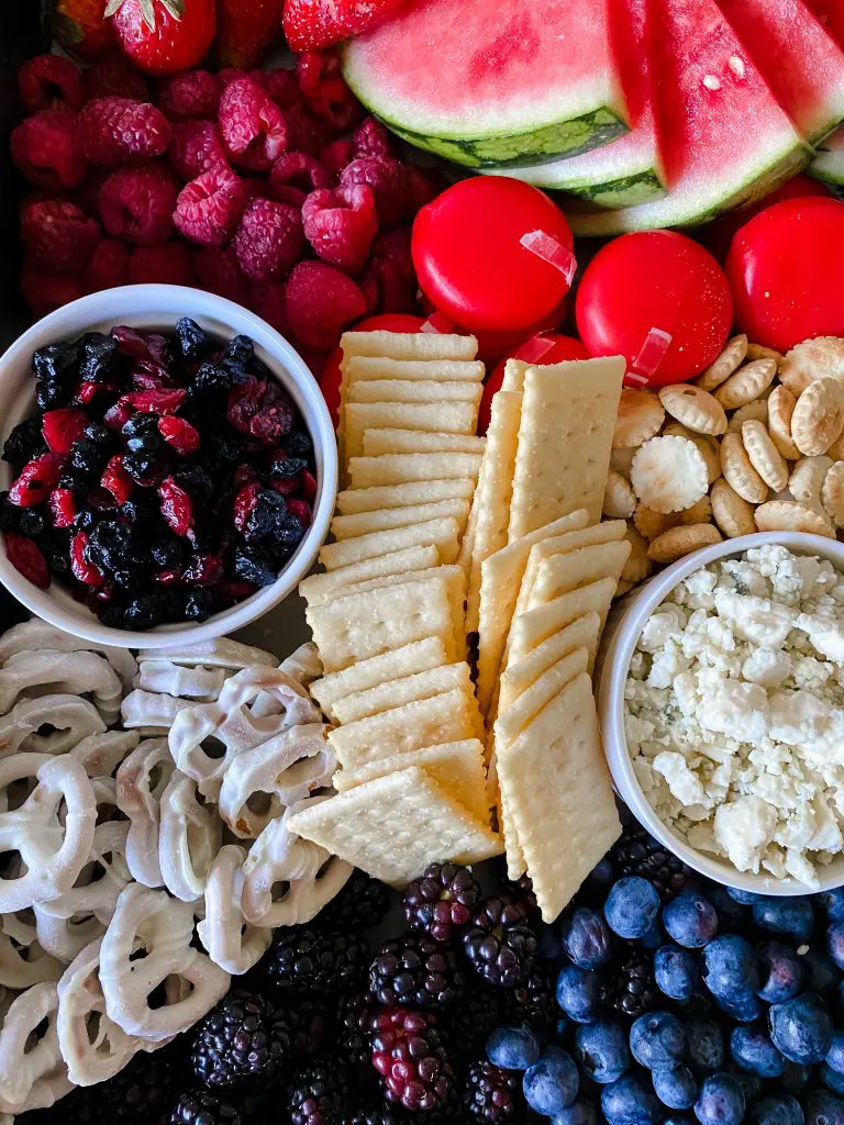 closeup of prepared charcturie tray.