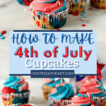 Red, White, and Blue cupcakes with swirled frosting in star cupcake liners
