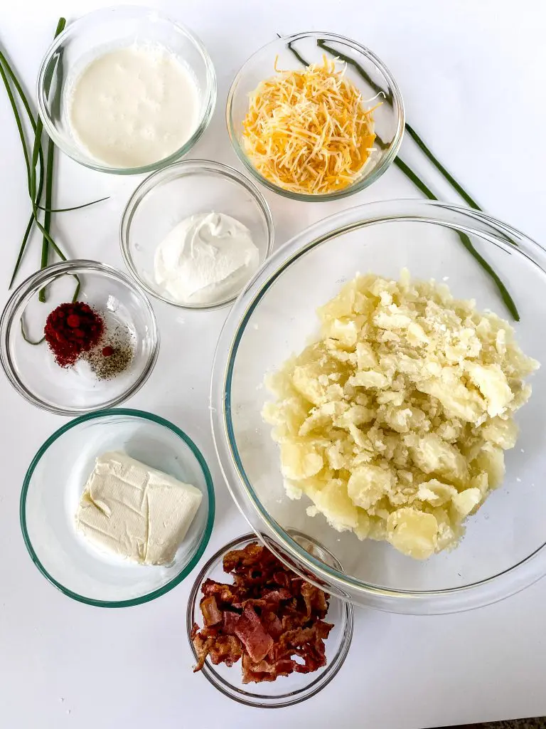 Mixing the filling for easy twice baked potatoes.