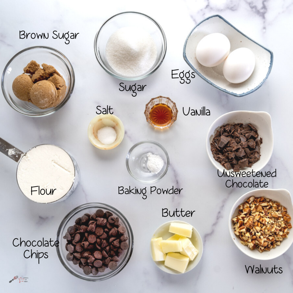 Top down view of ingredients used to make Brownie Cookies